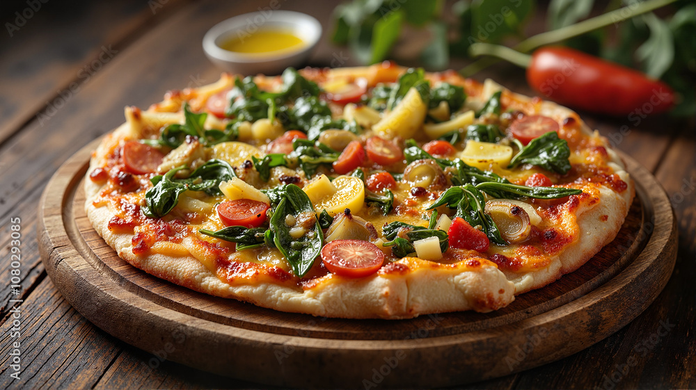 Vibrant veggie pizza with fresh toppings - perfect for food blogs, restaurant menus, cooking websites, and healthy lifestyle content Vibrant veggie pizza with fresh toppings - perfect for food blogs, restaurant menus, cooking websites, and healthy lifestyle content