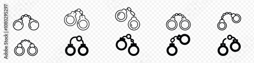 handcuff icon in flat style isolated. Handcuffs Simple icon. Silhouette of Handcuffs with Chain Link, Closed jail cuffs. Cartoon handcuffs. Vector handcuff, manacles or shackles arrest.