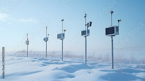 Solar-powered sensors for real-time weather forecasting and climate data collection.