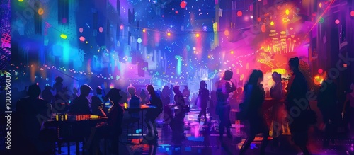 Wallpaper Mural A Night Market with Neon Lights and Colorful Decorations Torontodigital.ca