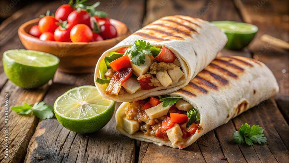 Restaurant Style Chicken Burrito with Fresh Garnish Restaurant Style Chicken Burrito with Fresh Garnish
