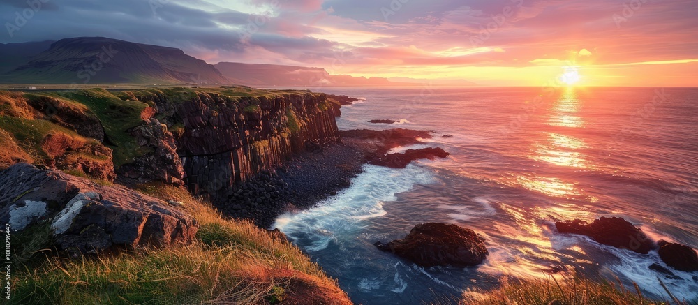 Naklejka premium Spectacular Sunset Over Icelandic Cliffs