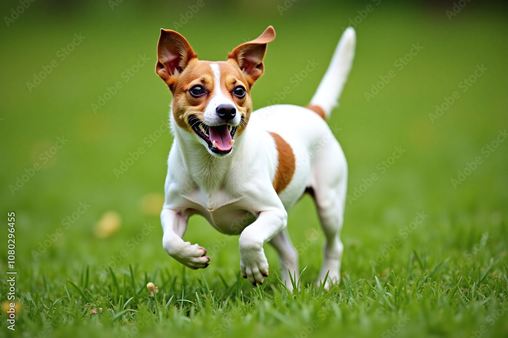 Energetic dog on lawn, Jack Russell Terrier Energetic dog on lawn, Jack Russell Terrier