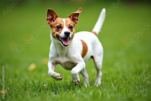 Energetic dog on lawn, Jack Russell Terrier