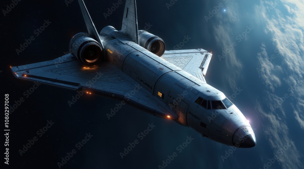 Sleek Silver Space Shuttle Docked at a High-Tech Space Station Sleek Silver Space Shuttle Docked at a High-Tech Space Station
