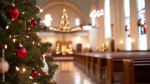 Christmas tree in a church setting.