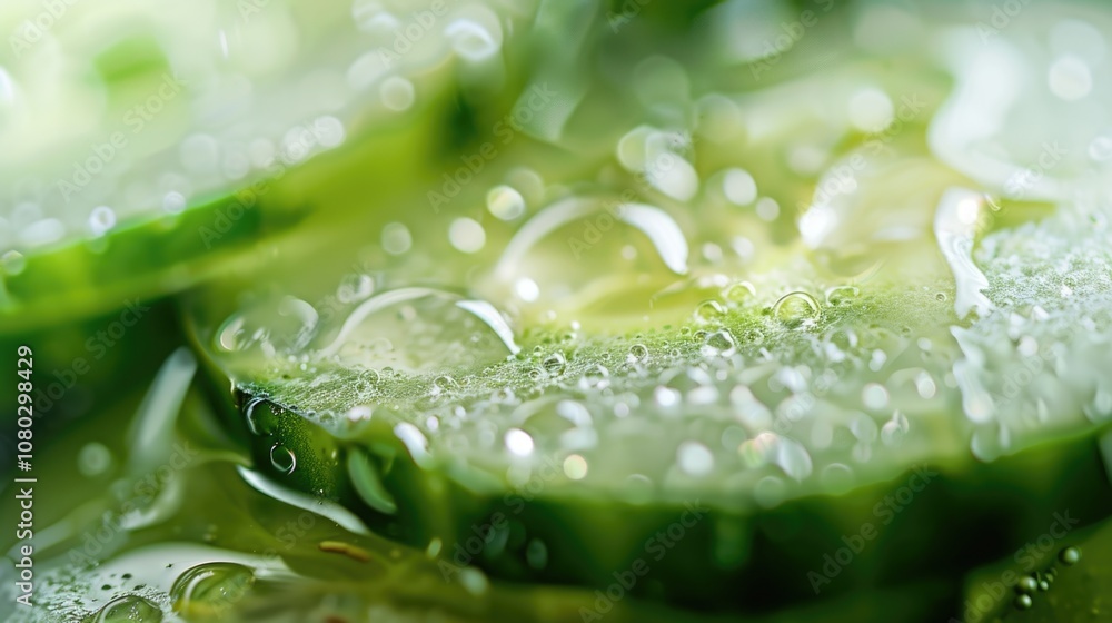 A close-up shot of a fresh cucumber slice A close-up shot of a fresh cucumber slice