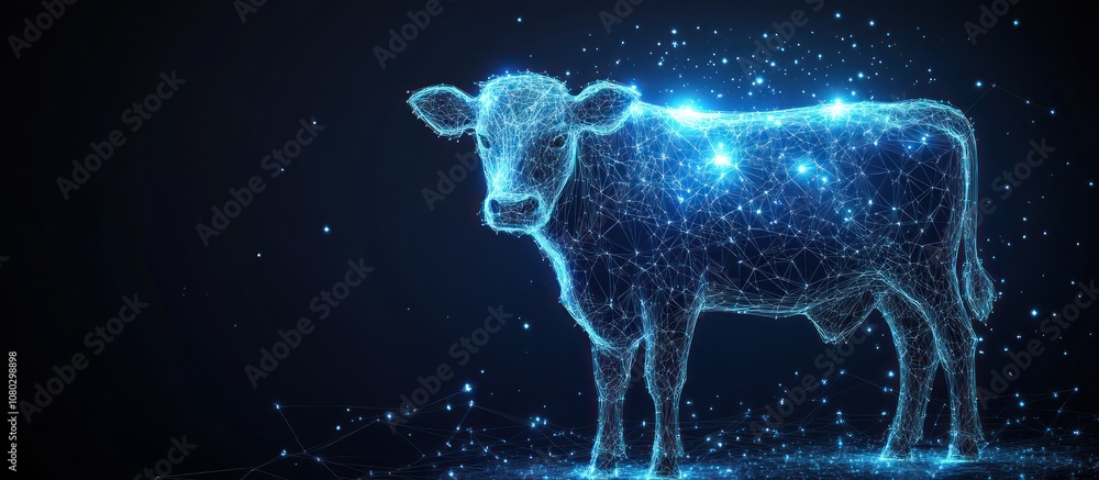 Digital Cow with Blue Glowing Lines. Digital Cow with Blue Glowing Lines.