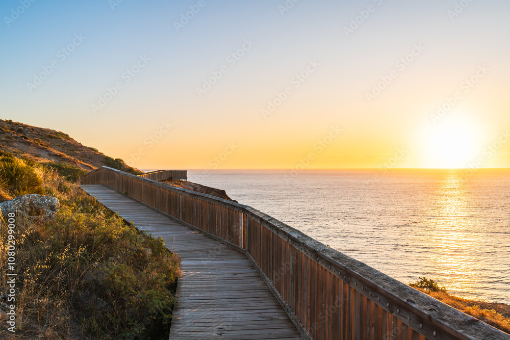 Iconic Hallett Cove boardwalk along the coast during sunset, South Australia Iconic Hallett Cove boardwalk along the coast during sunset, South Australia