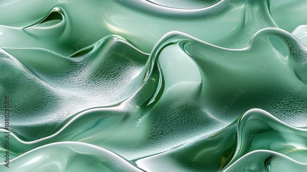 Obraz premium Abstract green waves: glossy textured surface with fluidity and modern aesthetic