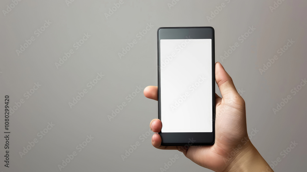 person holding smartphone with blank screen, showcasing modern technology and communication. image conveys sense of connectivity and innovation person holding smartphone with blank screen, showcasing modern technology and communication. image conveys sense of connectivity and innovation