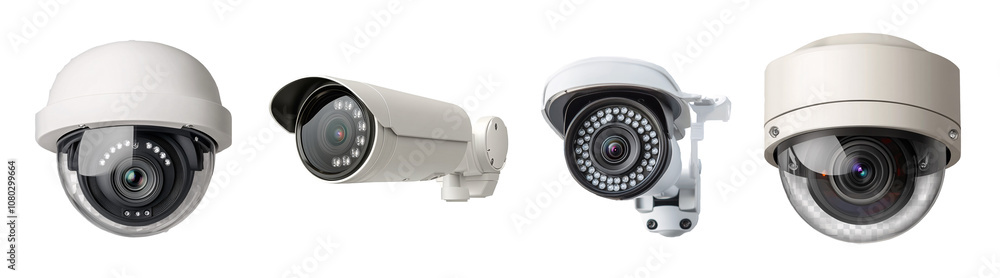 Security surveillance camera isolated on transparent background, modern CCTV system. Security surveillance camera isolated on transparent background, modern CCTV system.