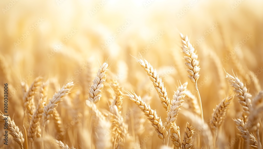 Fototapeta premium Golden Wheat Field close up, Nature Sunlight in a Wheat Field, Wheat Field Background, Generative AI