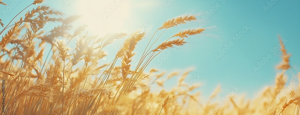 Sunlit wheat field with clear blue sky. Sunlit wheat field with clear blue sky.