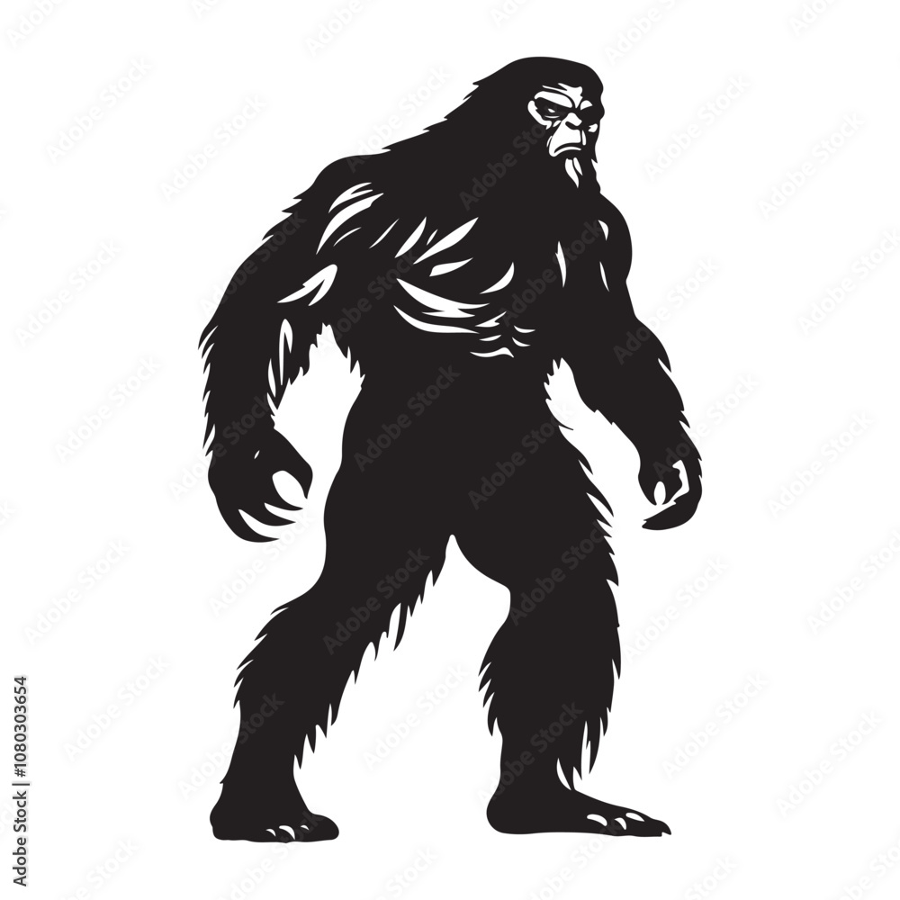 Bigfoot Silhouette Vector Illustration Isolated On White Background Bigfoot Silhouette Vector Illustration Isolated On White Background