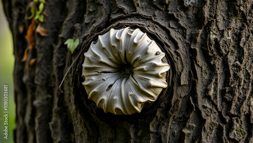 Large round outgrowth on a tree trunk. Birch suvel. Tree diseases. photo