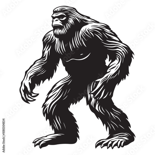 Bigfoot Silhouette Vector Illustration Isolated On White Background