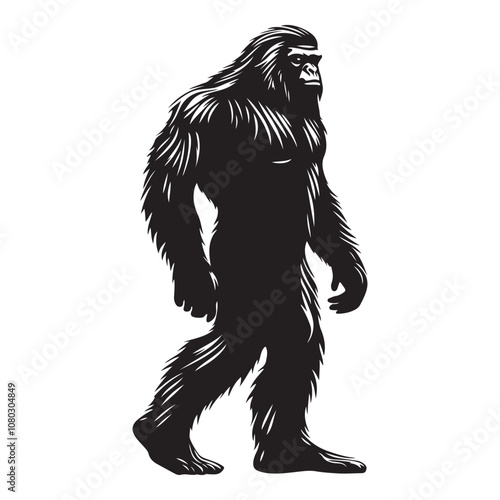 Bigfoot Silhouette Vector Illustration Isolated On White Background