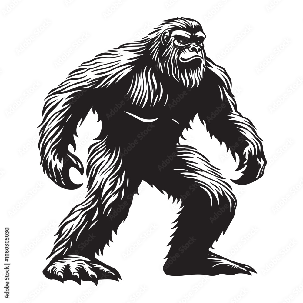Bigfoot Silhouette Vector Illustration Isolated On White Background Bigfoot Silhouette Vector Illustration Isolated On White Background