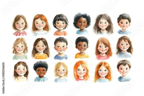 Wallpaper Mural portrait children kids watercolor illustration diverse background diversity Torontodigital.ca