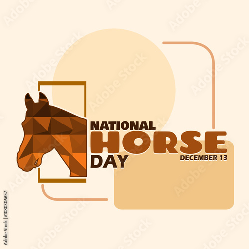 National Horse Day to celebrate on December 13th. Illustration of a horse with Polygonal Texture style in frame on light beige background. Animal event banner