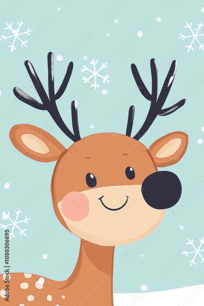 Cute Cartoon Deer with Snowflakes Cute Cartoon Deer with Snowflakes