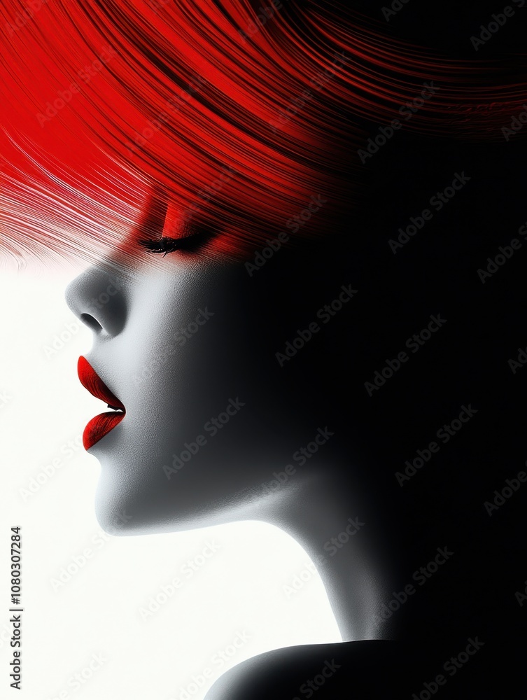 Minimalist Woman Profile with Red Background Minimalist Woman Profile with Red Background