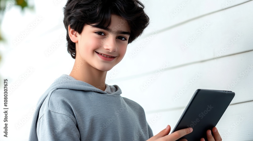Smiling Boy Holding a Digital Tablet Smiling Boy Holding a Digital Tablet