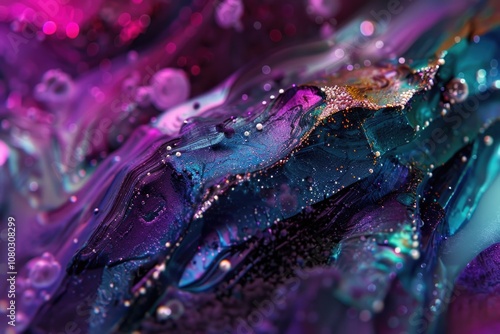 A close-up view of a swirling mixture of purple and blue liquids photo