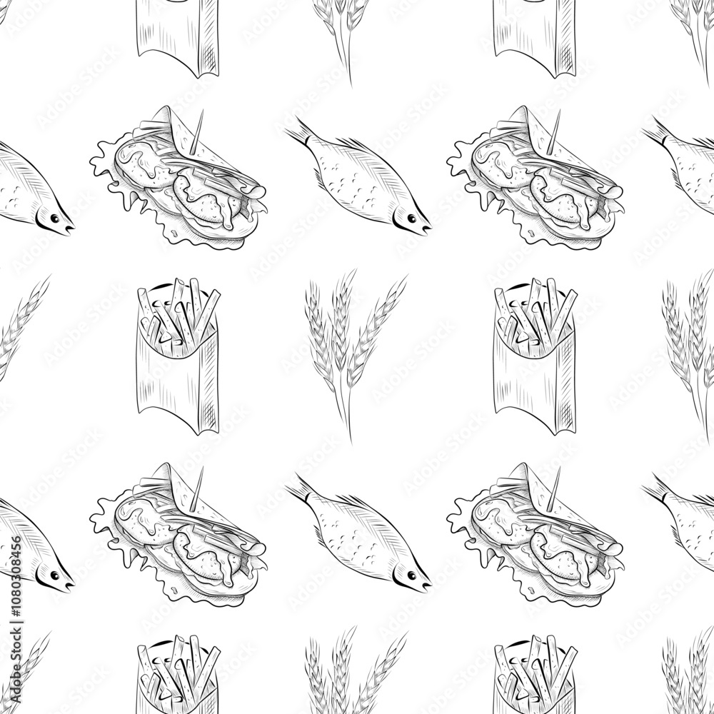 vector seamless pattern line art elements beer bar vector seamless pattern line art elements beer bar