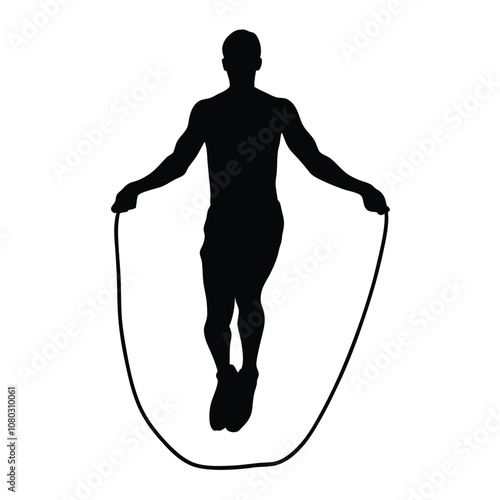 A person is jumping rope. The rope is in the air. The person is wearing a black shirt