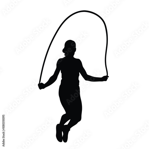 A person is jumping rope. The rope is in the air. The person is wearing a black shirt