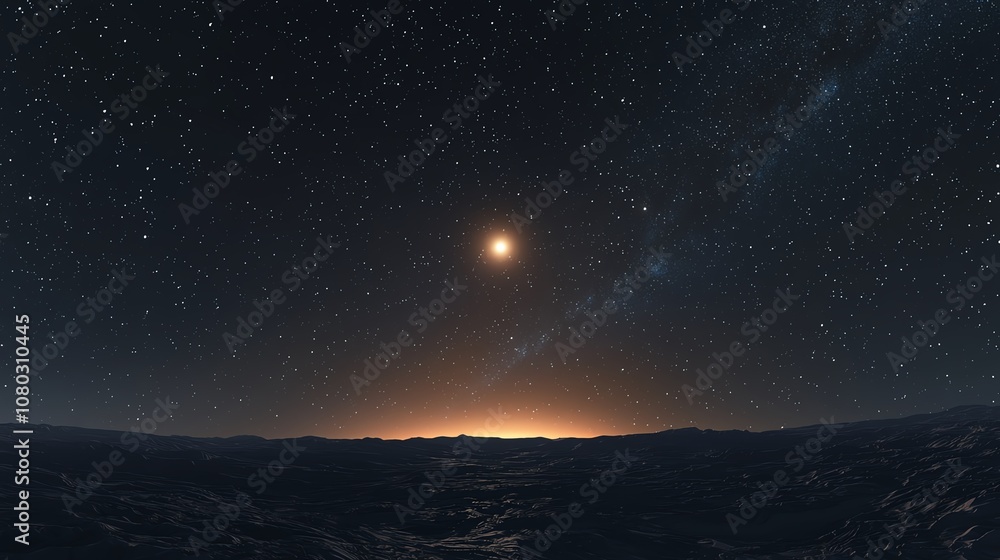 Single star glowing in a vast night sky, peaceful atmosphere, 3D illustration Single star glowing in a vast night sky, peaceful atmosphere, 3D illustration