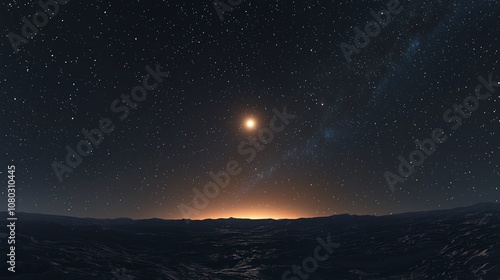 Single star glowing in a vast night sky, peaceful atmosphere, 3D illustration