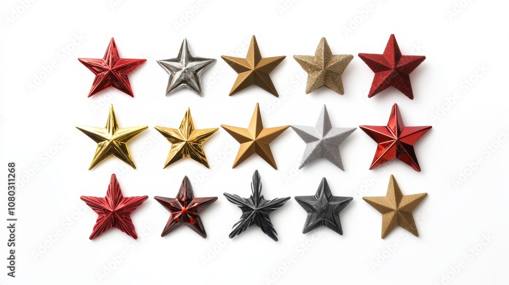 Obraz premium Collection set of different christmas tree stars isolated on white backgraund