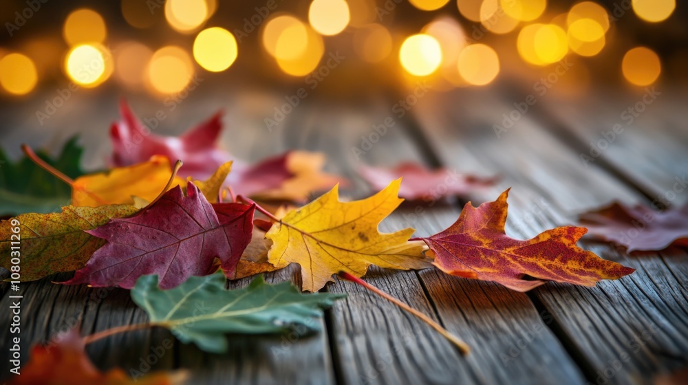 Leaves scattered on a wooden surface, great for autumn or nature-themed designs Leaves scattered on a wooden surface, great for autumn or nature-themed designs