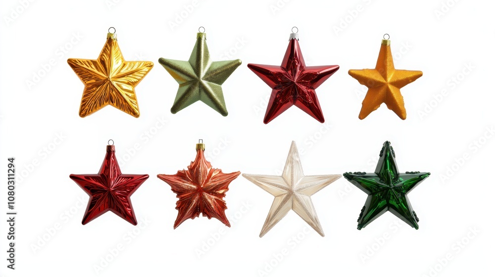 Obraz premium Collection set of different christmas tree stars isolated on white backgraund
