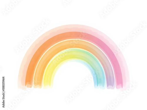 soft watercolor rainbow featuring pastel colors, including pink, orange, yellow, and green, creating serene and cheerful atmosphere