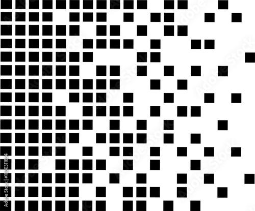 Pixel disintegration icon. Decay effect. Dispersed dotted pattern. Concept of disintegration. Mosaic texture with simple square particles. Vector illustration isolated on transparent background.