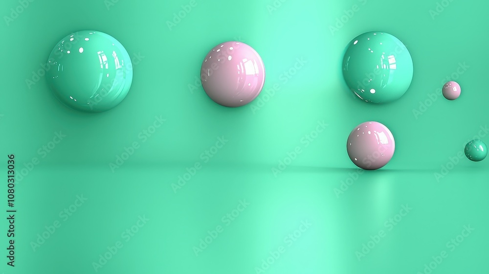 Surreal floating pastel spheres on a vibrant teal background Surreal floating pastel spheres on a vibrant teal background