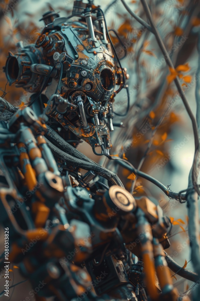 Fototapeta premium A close-up shot of a robot nestled in the branches of a tree