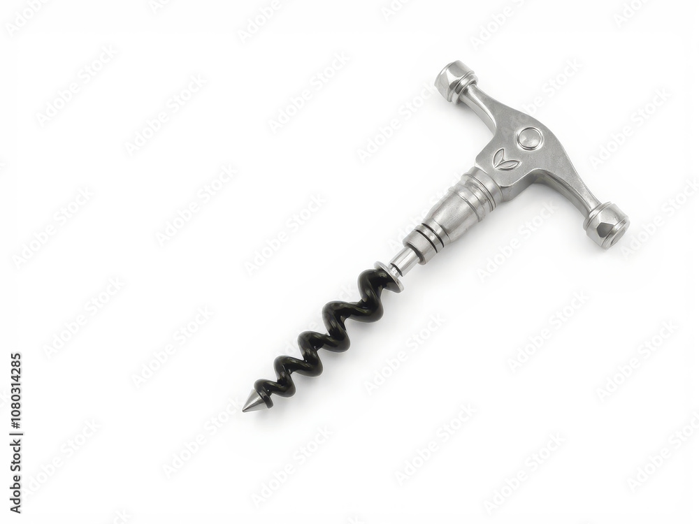 Corkscrew wine opener with sleek design, featuring metallic handle and spiral screw for easy bottle opening. Perfect for wine enthusiasts and gatherings