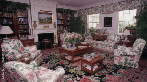 Formal Sitting Room with Chippendale Furniture and Chintz Upholstery photo