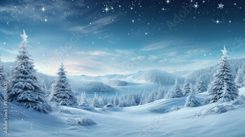 Wallpaper Mural snow covered open winter landscape at snowfall, snowy trees with blue sky background Torontodigital.ca