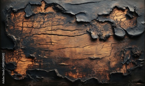 Textured background of burnt wood in shades of brown and black.