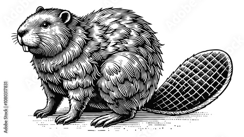 beaver engraving black and white outline