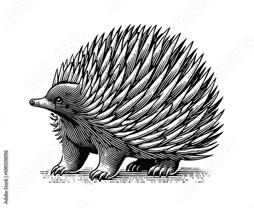 echidna engraving black and white outline
