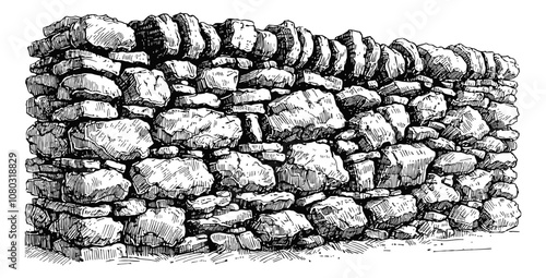 stone wall engraving black and white outline