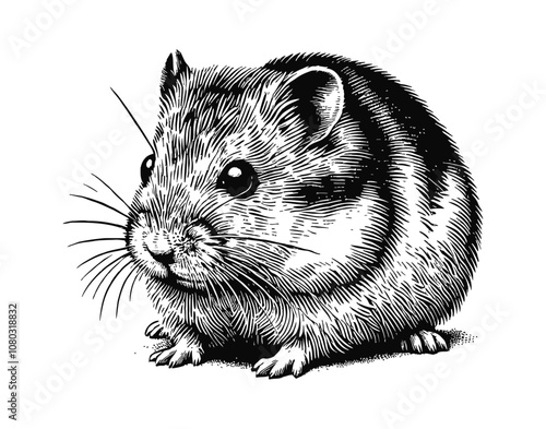hamster engraving black and white outline