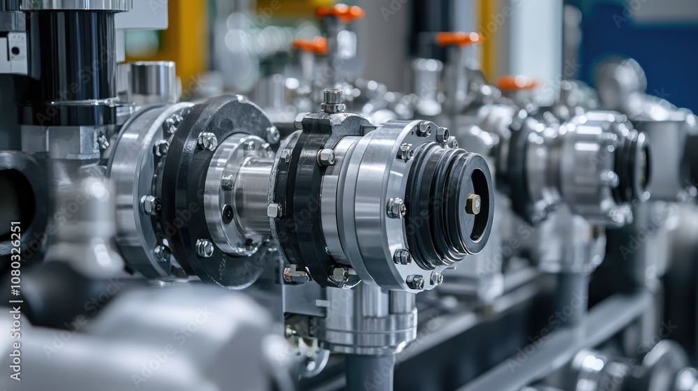 High-Resolution Close-Up of Industrial Pump Components with Metallic Finish and Precision Engineering for Use in Manufacturing and Mechanical Systems High-Resolution Close-Up of Industrial Pump Components with Metallic Finish and Precision Engineering for Use in Manufacturing and Mechanical Systems